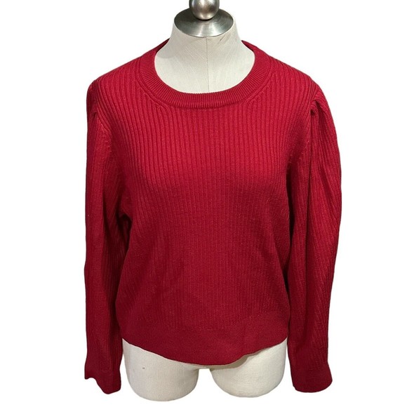 Aritzia Wilfred Ayla Puff Sleeve Crew‎ Neck Merino Wool Sweater Sz L EUC - Picture 5 of 5